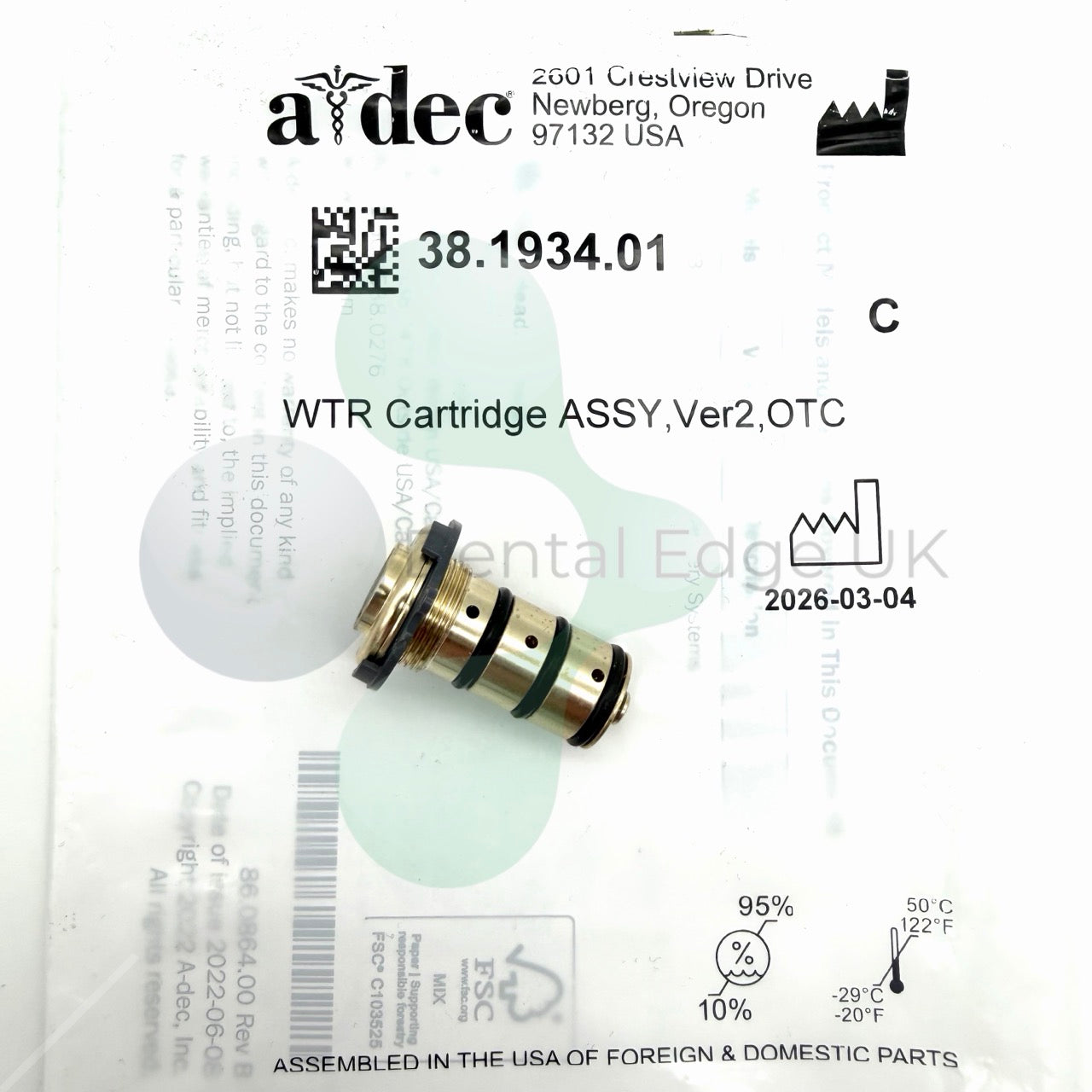 Adec Water Cartridge to fit Adec 300 and 500 Control Block (Version 2)