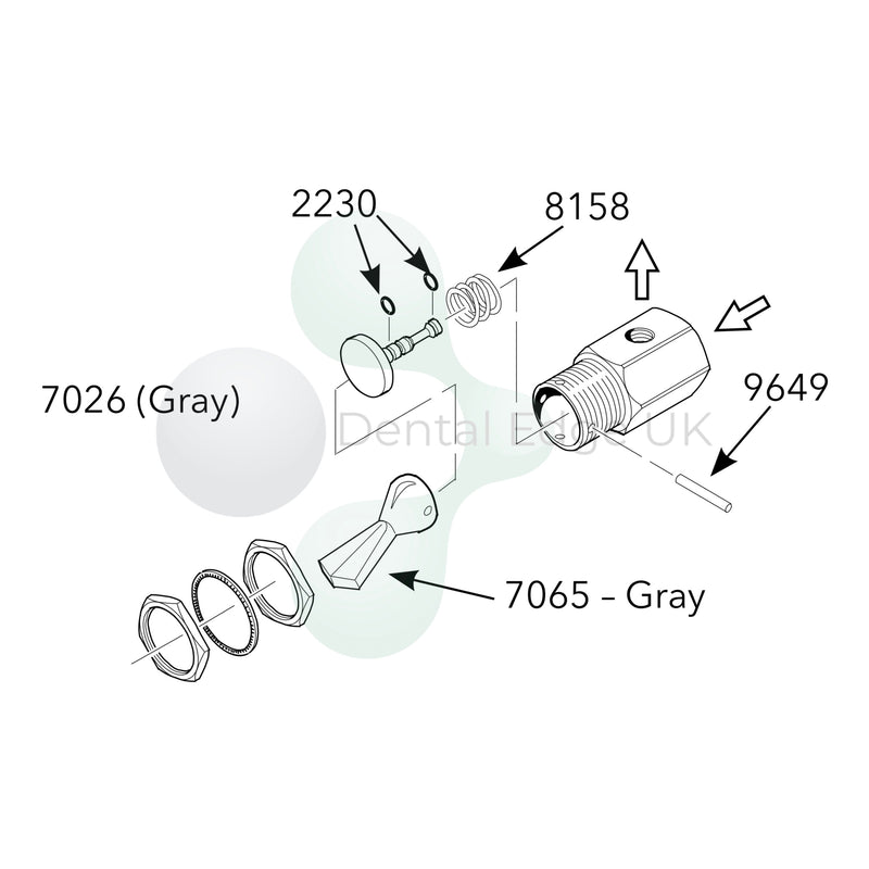 Dental Edge UK - DCI 7026 Grey 3-Way Normally Closed Momentary Toggle Valve