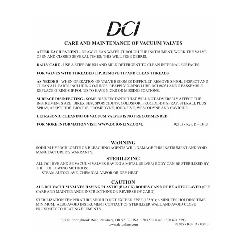 Dental Edge UK -  DCI 5660 Economy Autoclavable Saliva Ejector with Quick Disconnect
