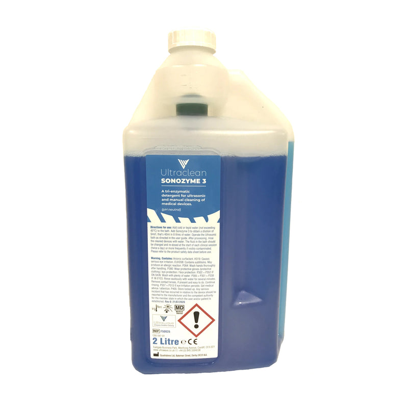 Dental Edge UK -  Ultrawave Sonozyme 3 - (3 x 2 Litres) Tri-enzymatic detergent for cleaning and pre-disinfection of surgical instruments