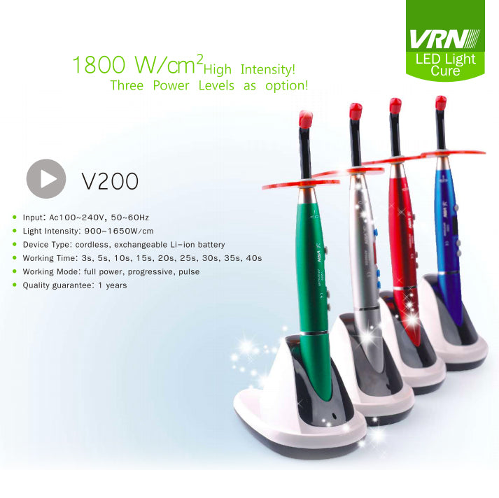 thumbnail image 2 of VRN Dental 3S Wireless LED Curing Light - 1400 MW/cm², 5W, 2200mAh Battery - Cordless, 3S Curing 2 of 4